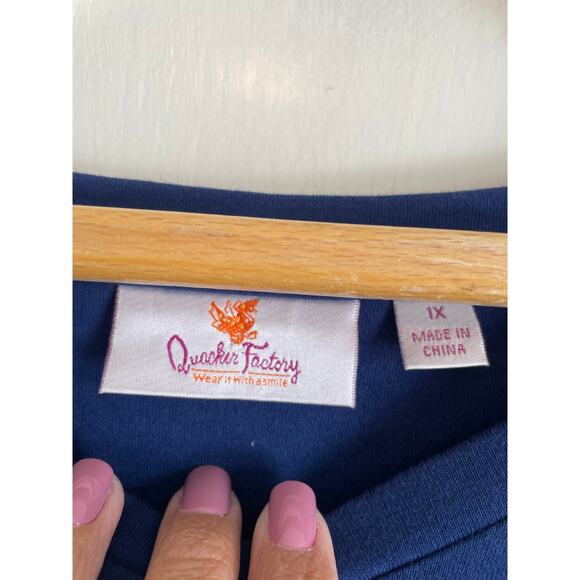 Quacker Factory 3/4 sleeve knit top rhinestones purple cotton lightweight 1X - Picture 7 of 8